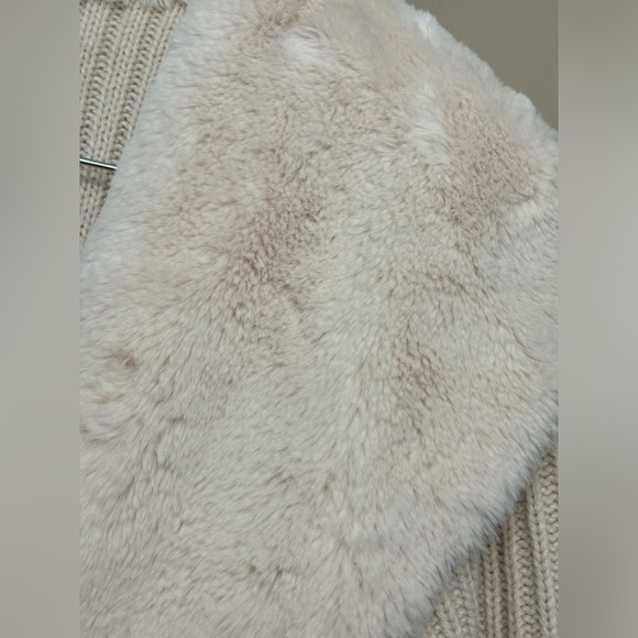 JOSEPH RIBKOFF NWT Open Knit Cardigan, Faux Fur Collar, Suede-Like - Picture 4 of 12